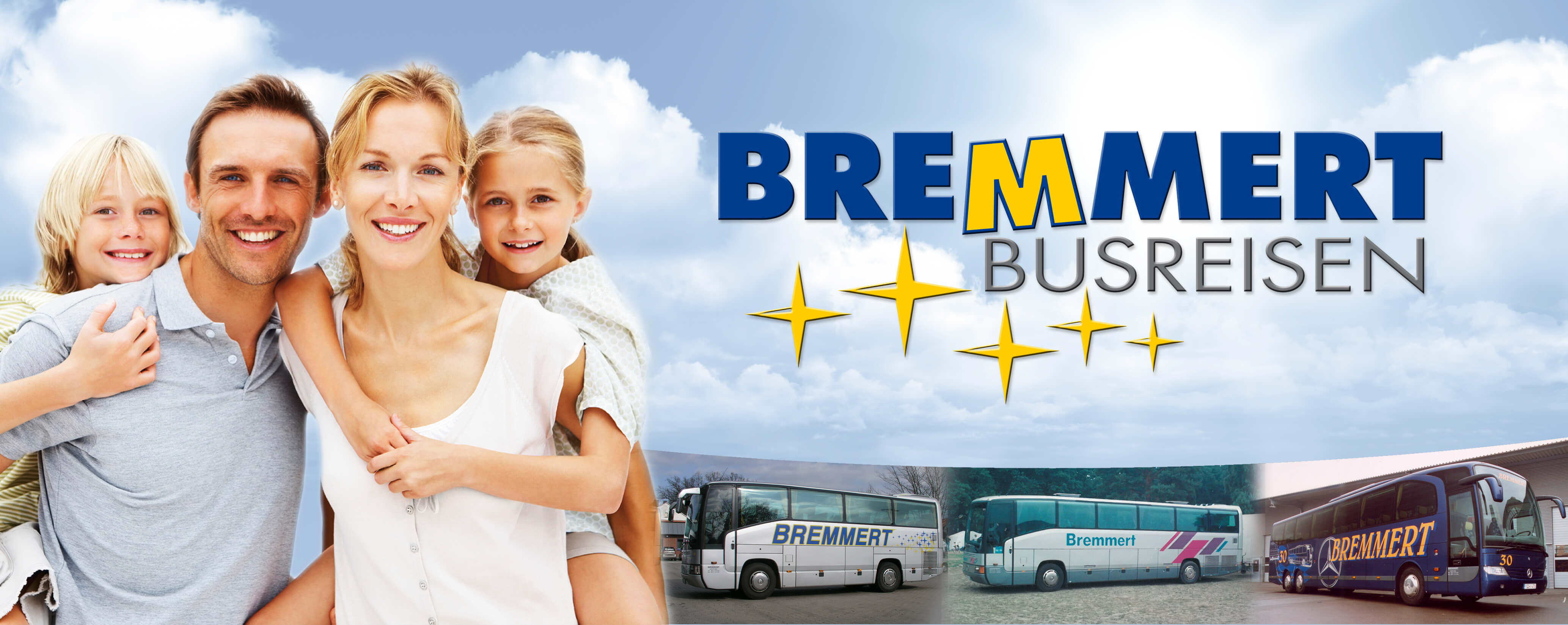 Collage mit Bssen, einer Familie und dem Logo